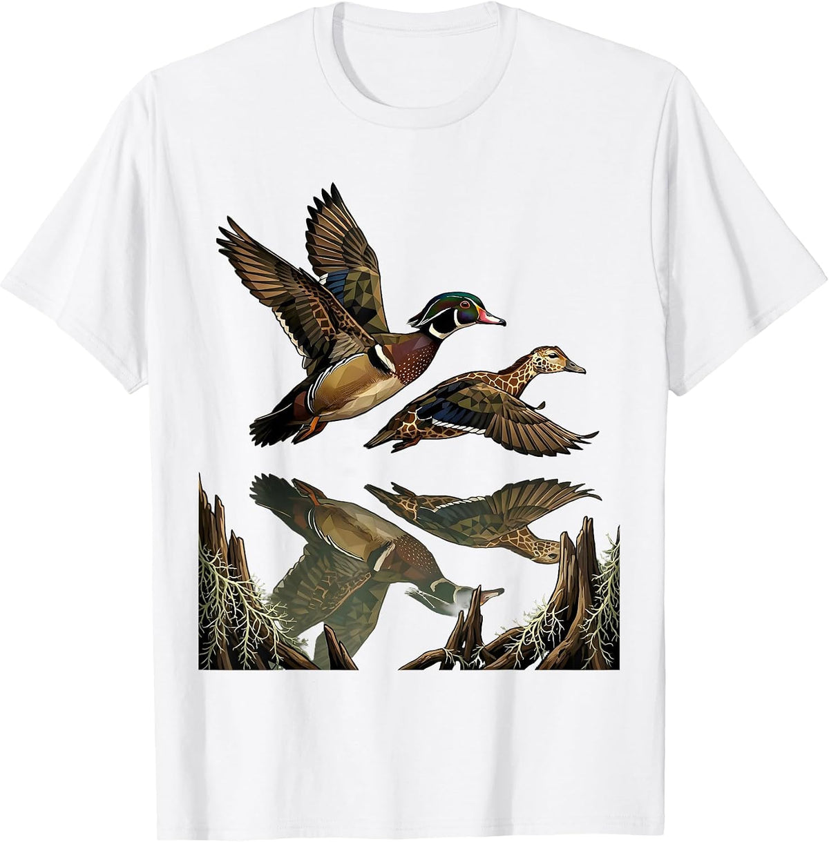 Men's Wood Duck Pair Bottomland Camo Waterfowl Design T-Shirt - White