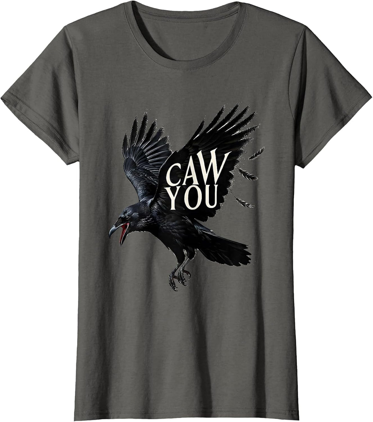 Women's Caw You Funny Crow Humor Blackwork Dotwork Gothic Dark Humor T-Shirt - Asphalt Grey
