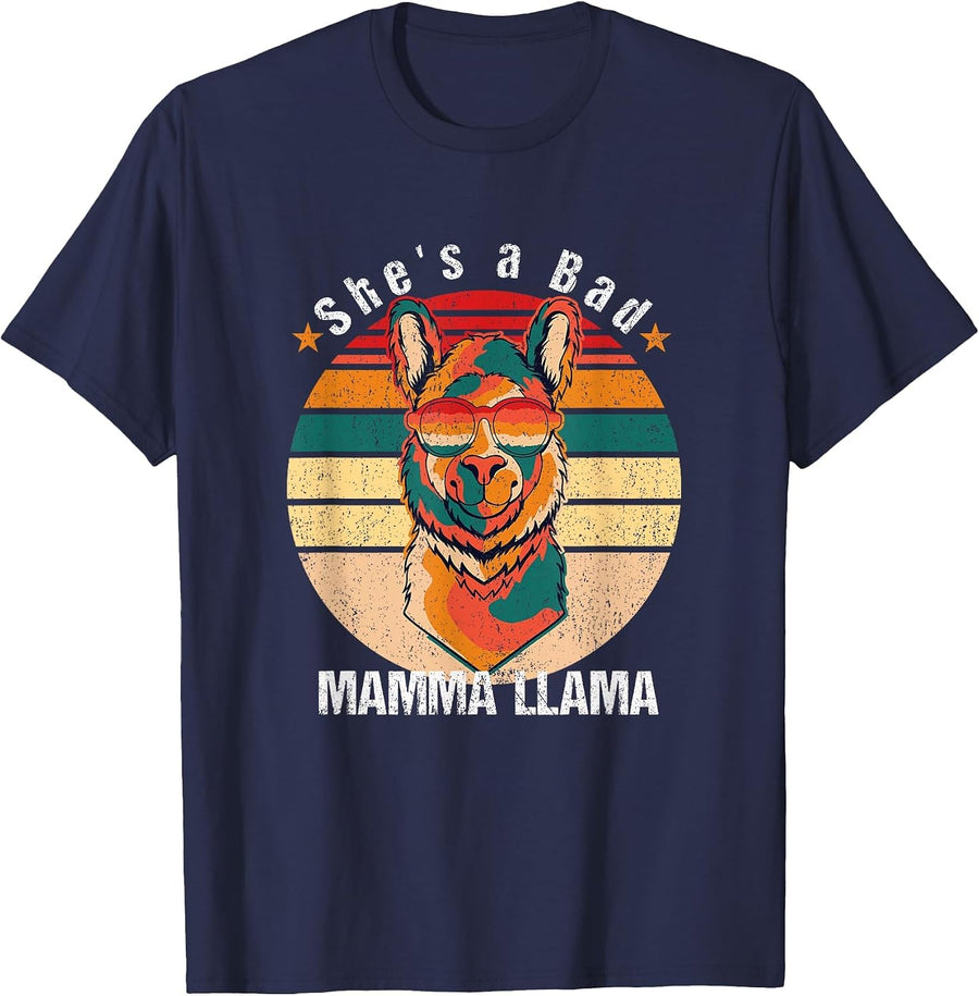 Funny Mothers Day She's a Bad Mamma Llama Mama T-Shirt - Navy Blue