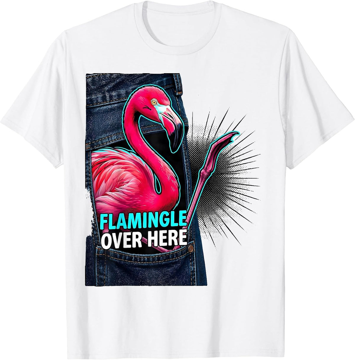 Men's Flamingle Over Here Funny Flamingo Lover Summer Vacation T-Shirt - White
