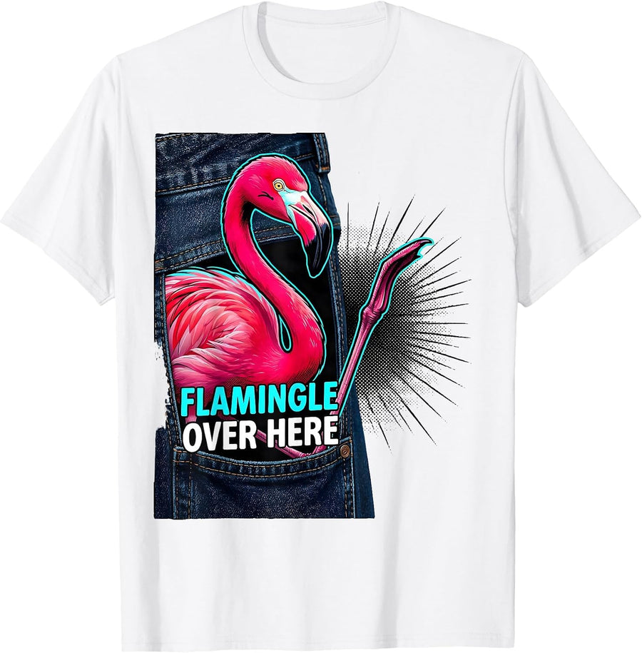 Men's Flamingle Over Here Funny Flamingo Lover Summer Vacation T-Shirt - White