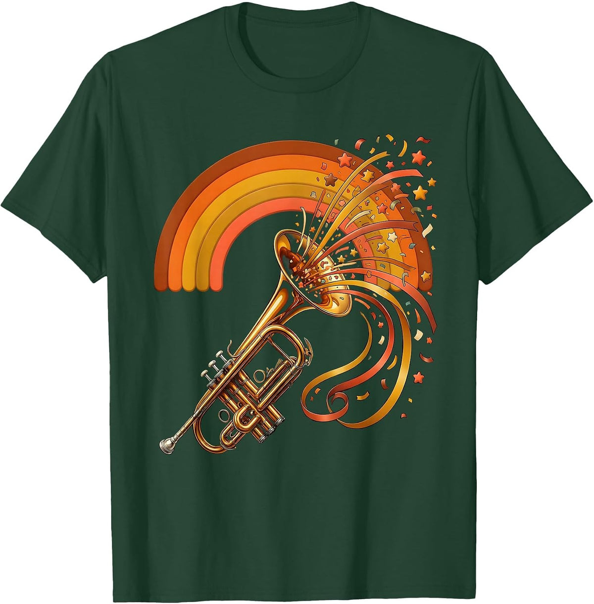 Mardi Gras Jazz Trumpet Confetti Explosion T-Shirt - Dark Green