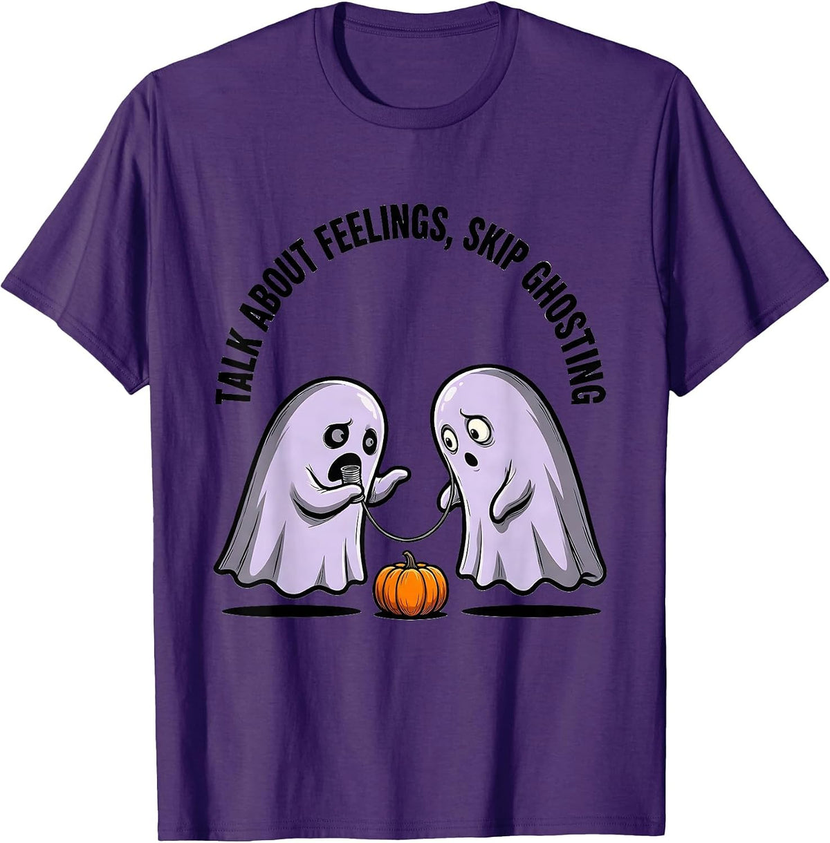 Men's Talk About Feelings Skip Ghosting Cartoon Ghost Mental T-Shirt - Purple
