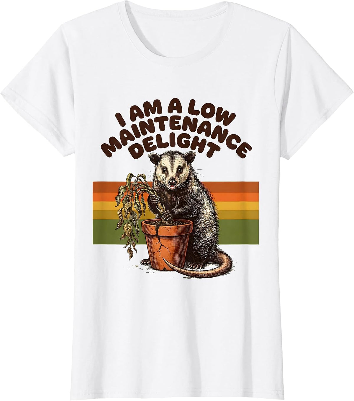 Women's I Am A Low Maintenance Delight Retro 70s Possum Meme Opossum T-Shirt - White