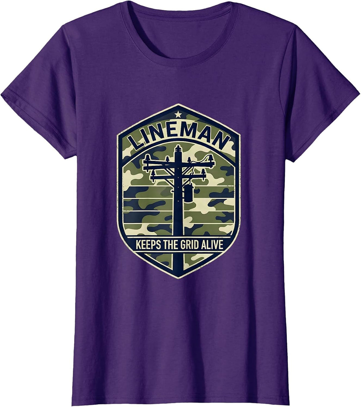 Women's Lineman Keeps The Grid Alive Patriotic Camo Military Veteran T-Shirt - Purple