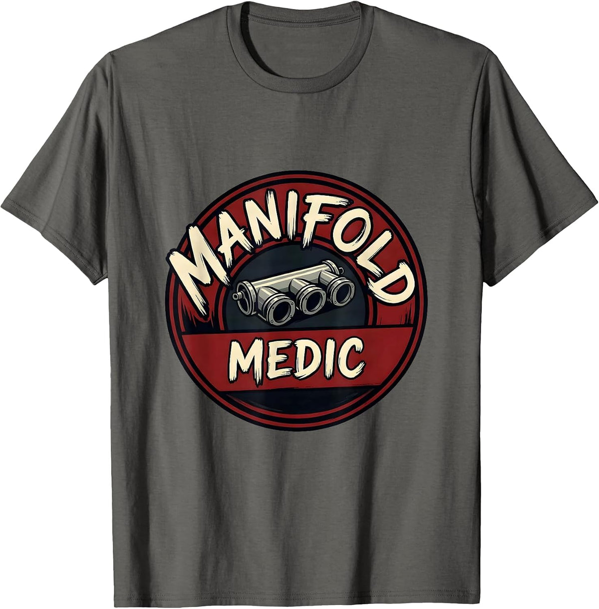 Manifold Medic Funny Car Guy Auto Mechanic Trucker Humor T-Shirt - Asphalt Grey