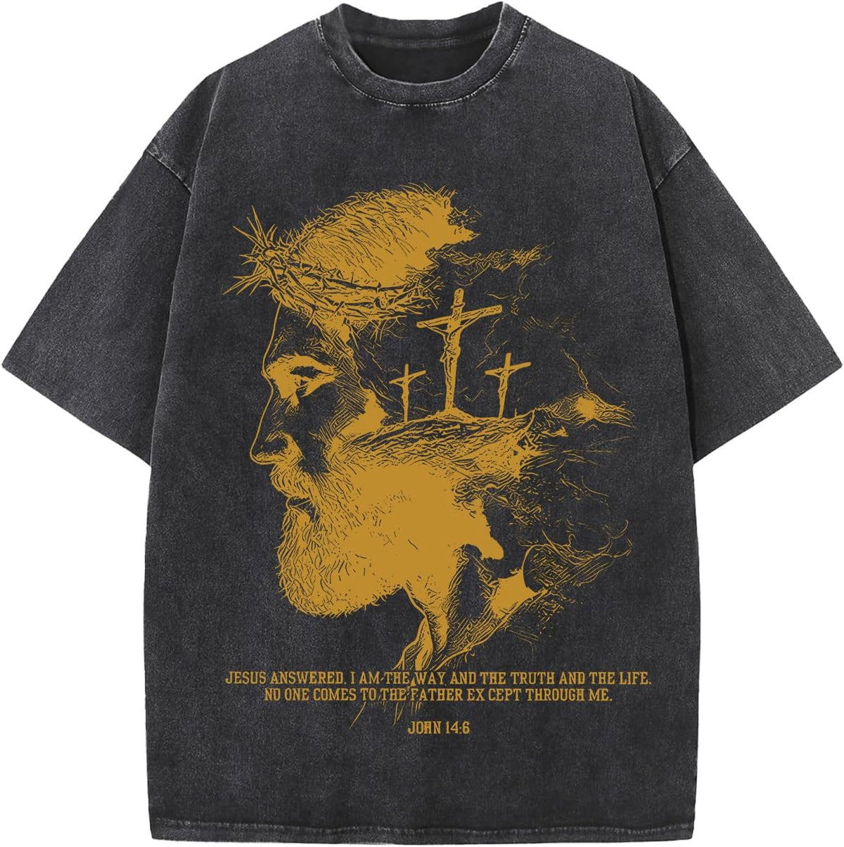 Men's Oversized Christian Top Wash Heavyweight Cotton Jesus Graphic Tee Retro Religious Streetwear Short Sleeve Top -