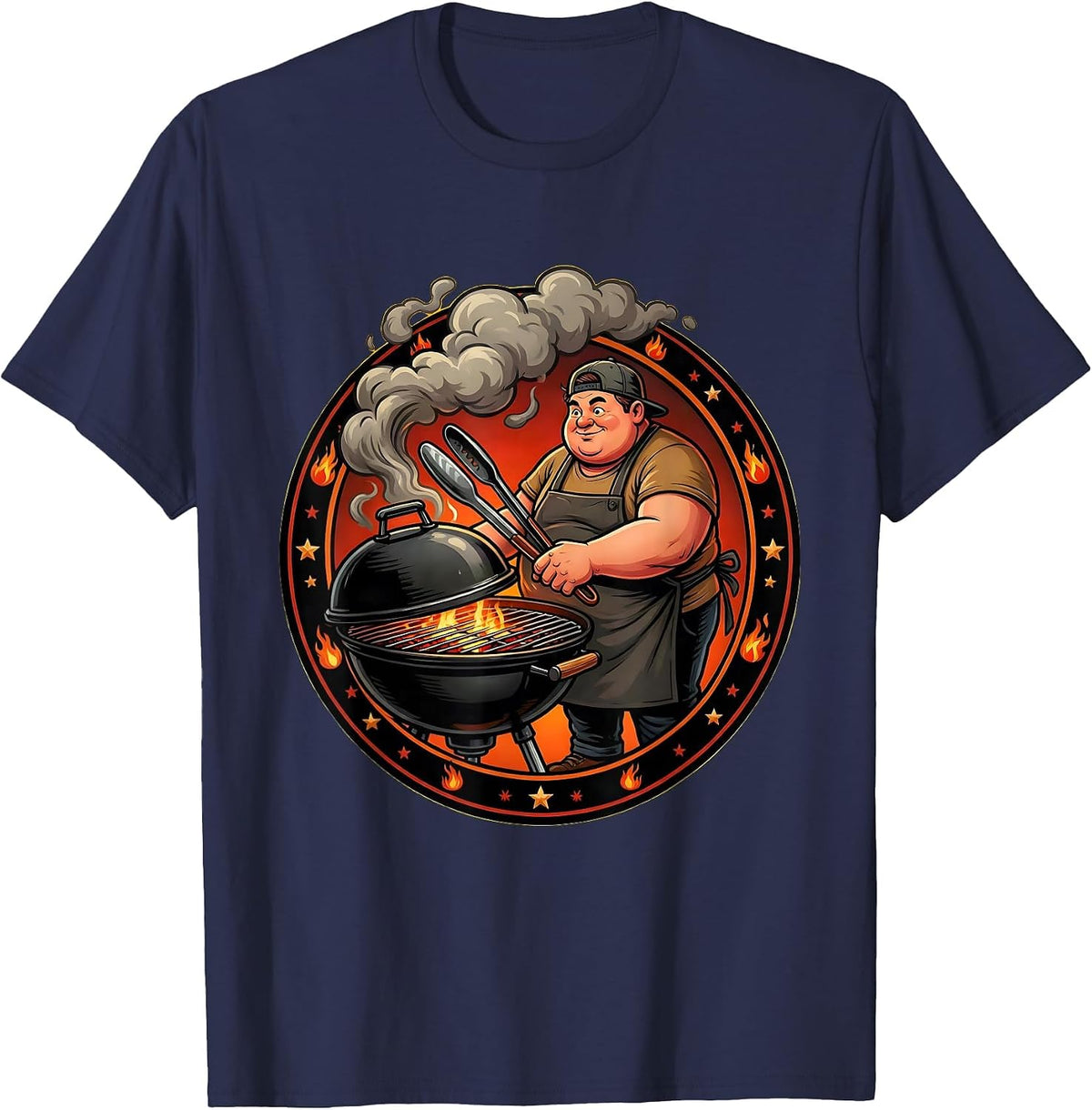 Men's Uncle Potbelly BBQ Grill Backyard Barbecue Design T-Shirt - Navy Blue