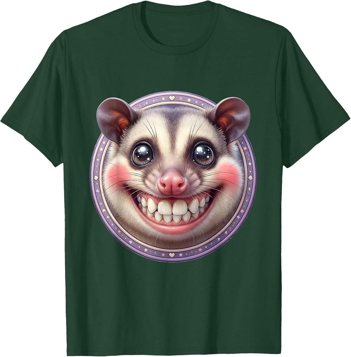 Men's Snarling Opossum Close-Up Wild Animal Design T-Shirt - Dark Green