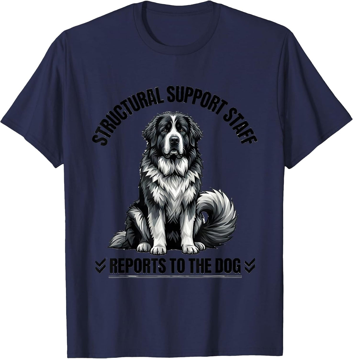 Men's Structural Support Staff, Reports To The Dog Great Pyrenees T-Shirt - Navy Blue