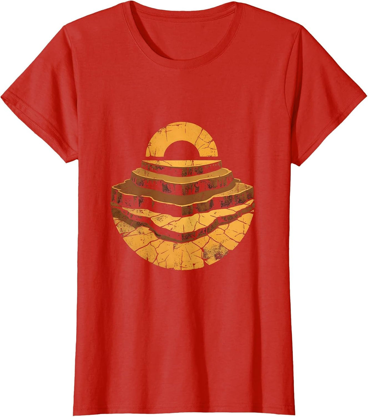Wyoming Hot Springs Mineral Terraces Illustration T-Shirt - Red