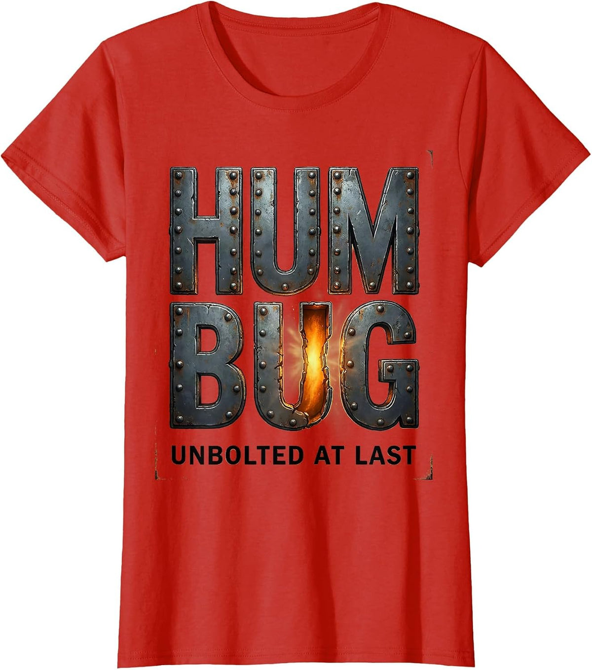 Humbug, Unbolted at Last Vintage Scrooge Christmas Carol T-Shirt - Red