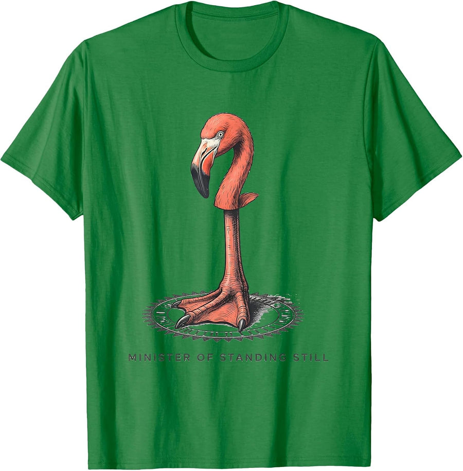Men's Minister Of Standing Still Funny Flamingo Animal Humor T-Shirt - Kelly Green