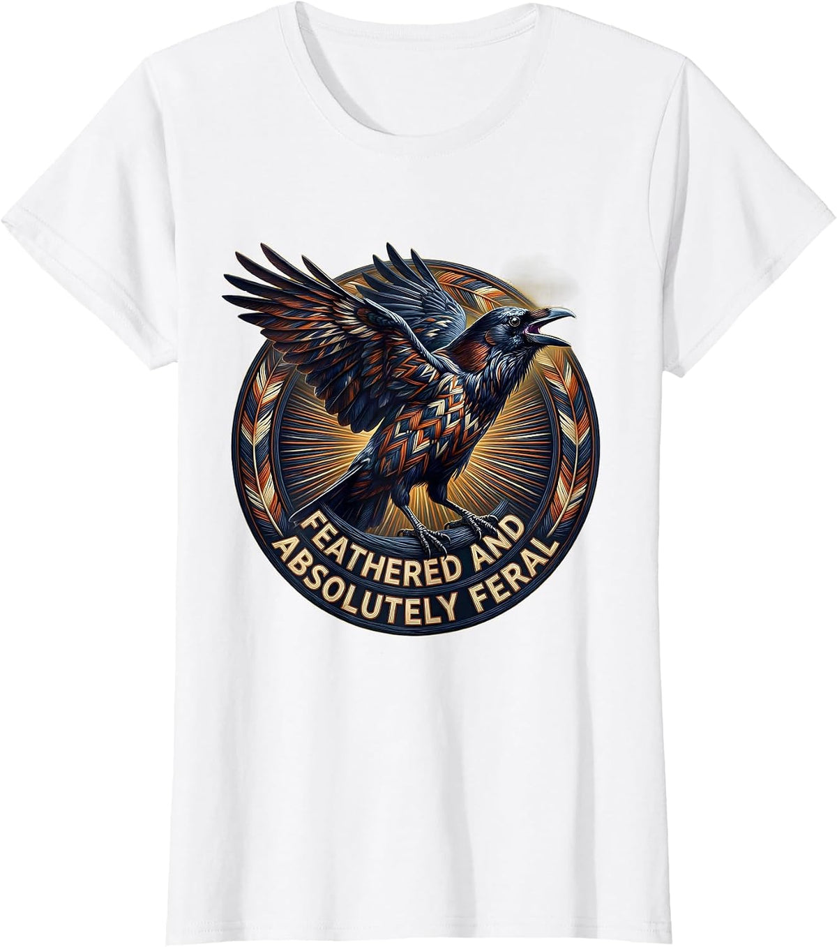 Feathered and Absolutely Feral Crow Design T-Shirt - White