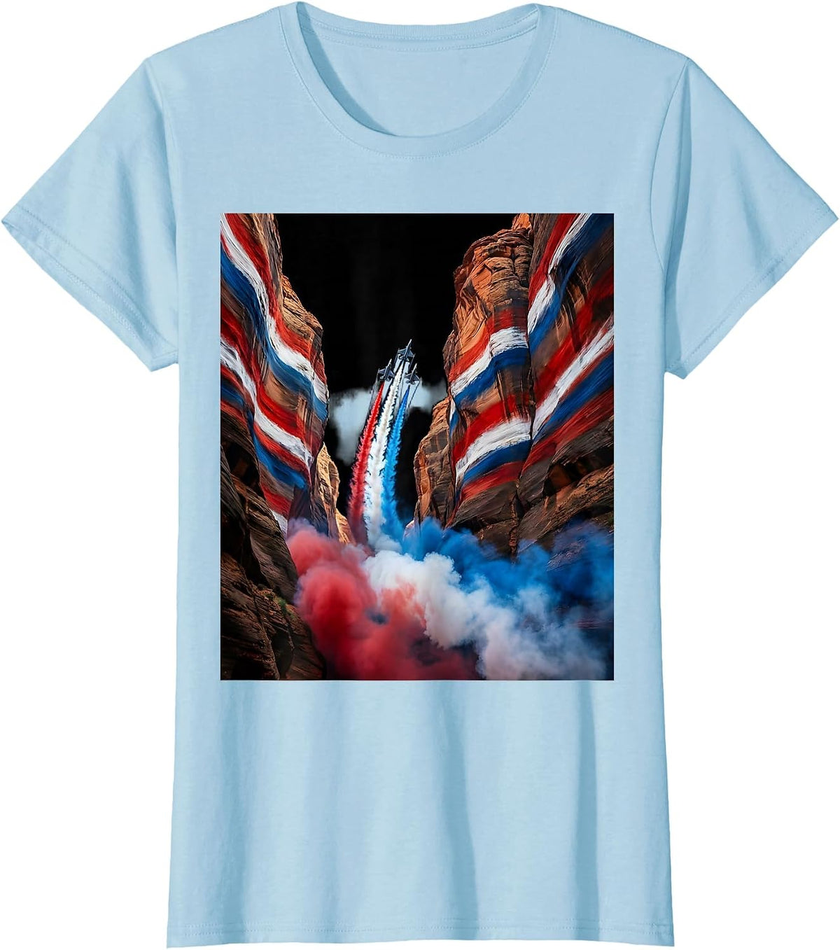 Women's Desert Canyon American Flag Illustration T-Shirt - Baby Blue