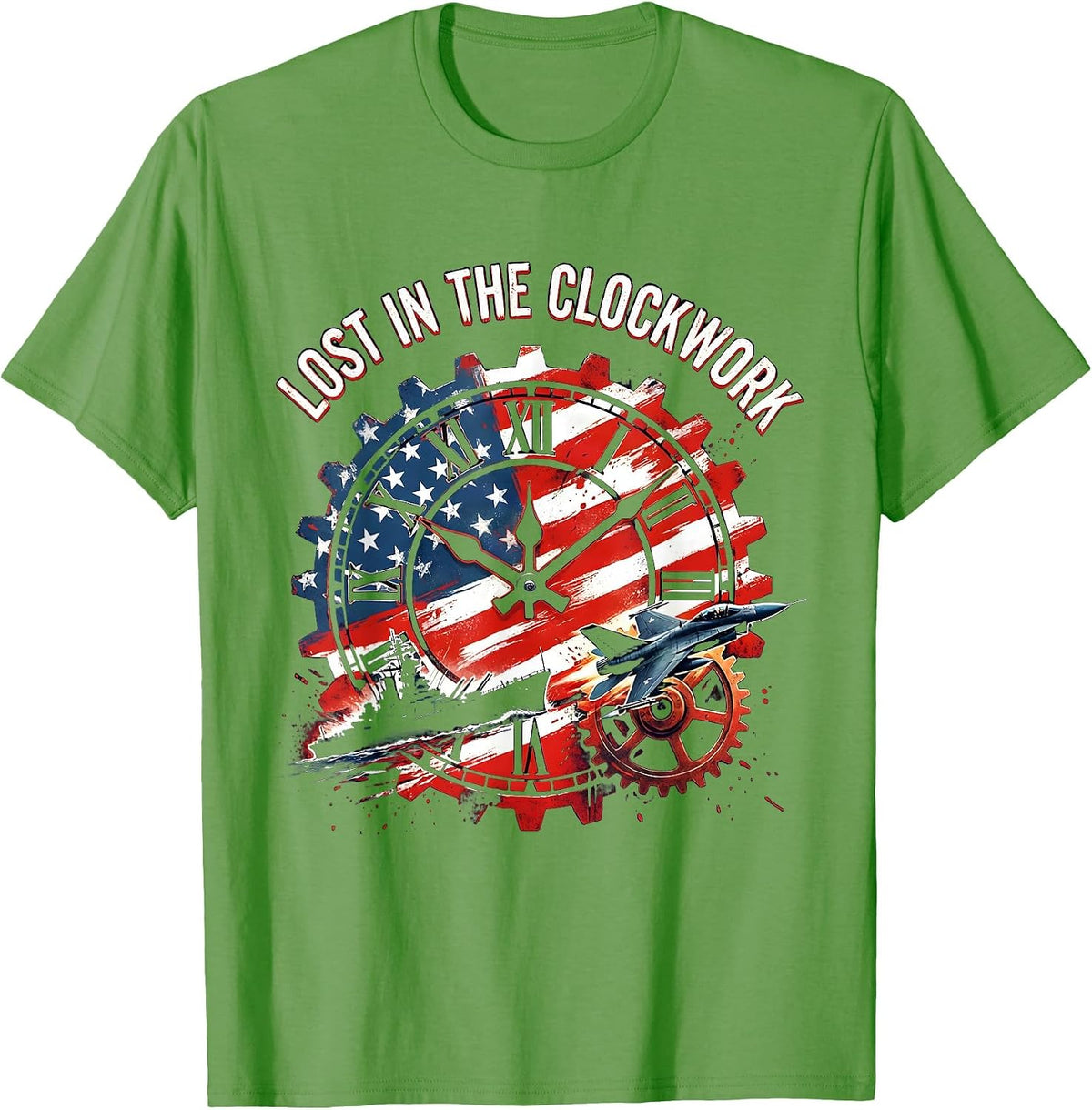 Men's Lost in the Clockwork Steampunk Design T-Shirt - Grass Green