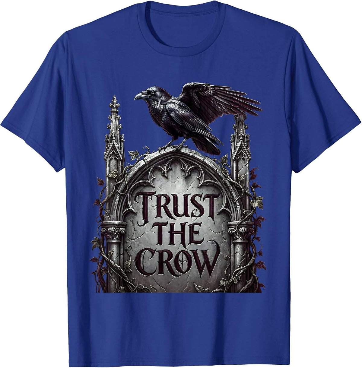 Trust the Crow Mystical Bird Graphic Design T-Shirt - Royal Blue