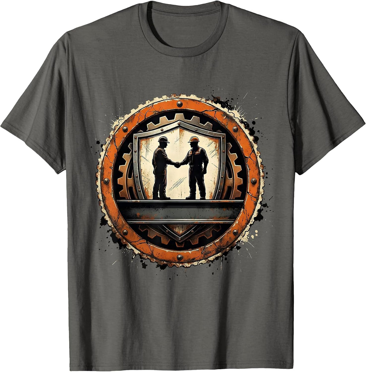 Labor Day Workers Handshake Steel Beam Graphic T-Shirt - Asphalt Grey