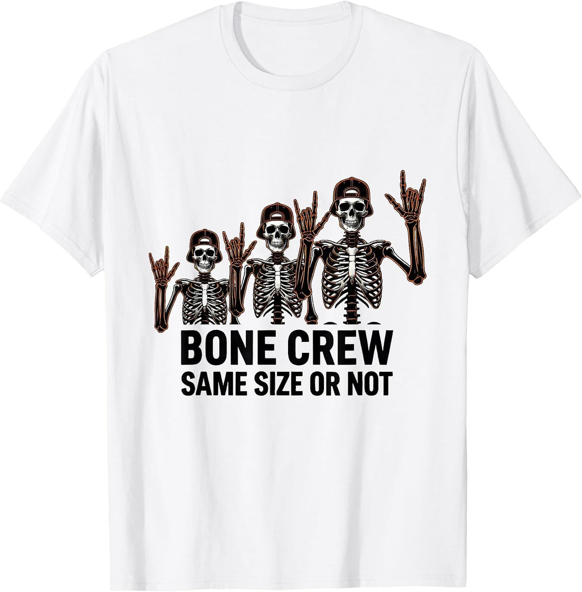 Men's Bone Crew Same Size Or Not Line Art Punk Rock Skeleton T-Shirt - White