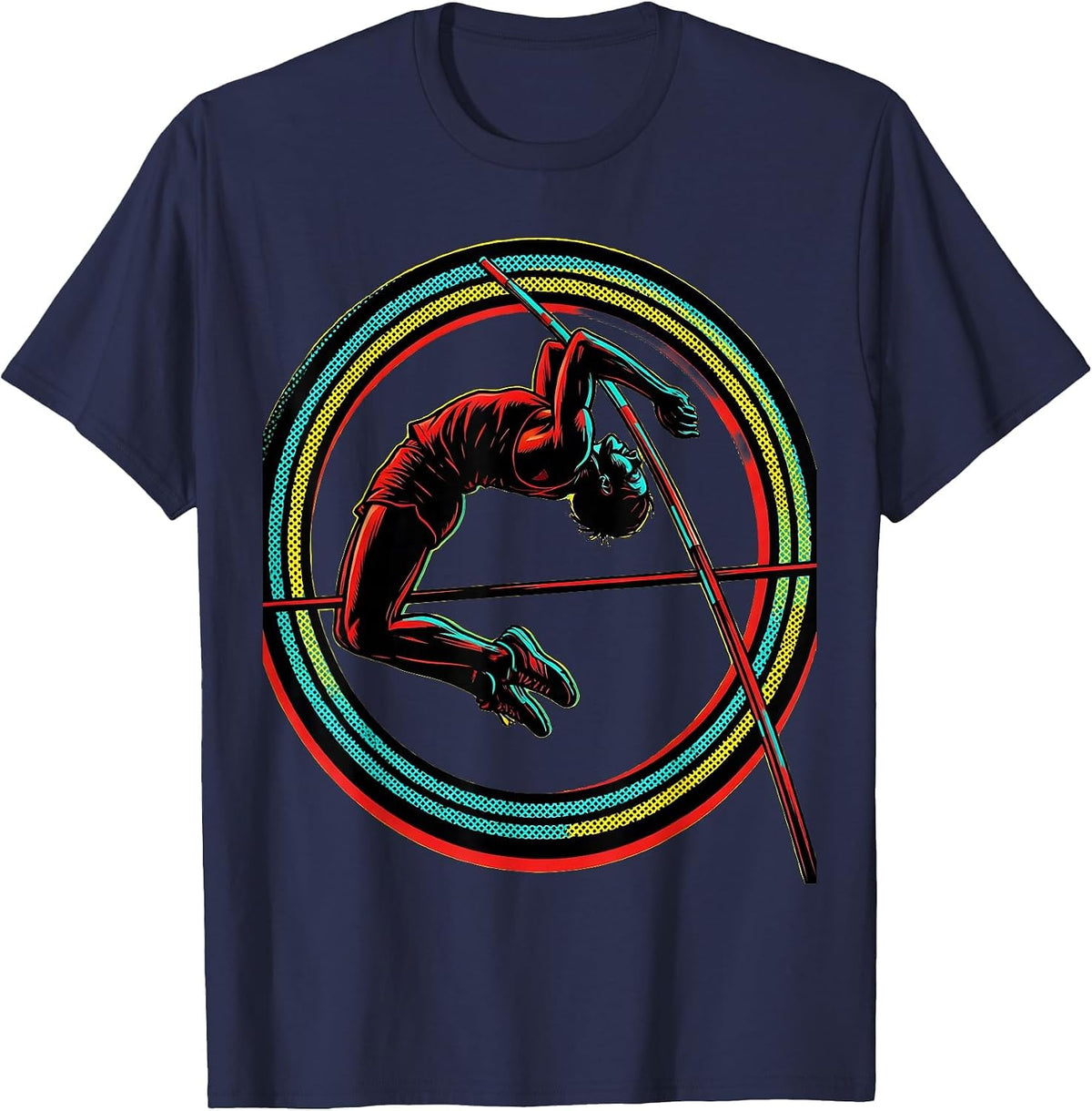 Pole Vaulter Arching Over Bar Graphic T-Shirt - Navy Blue