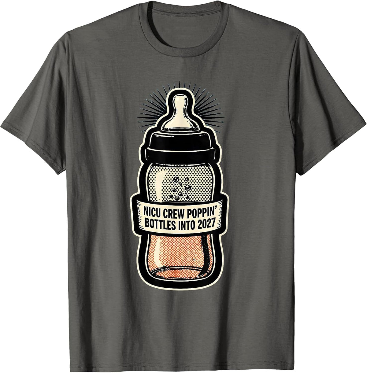 Men's NICU Crew Poppin Bottles Into 2027 Nurse New Year Eve T-Shirt - Asphalt Grey
