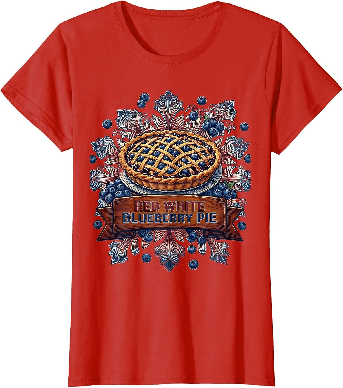 Red White Blueberry Pie Patriotic Design T-Shirt - Red