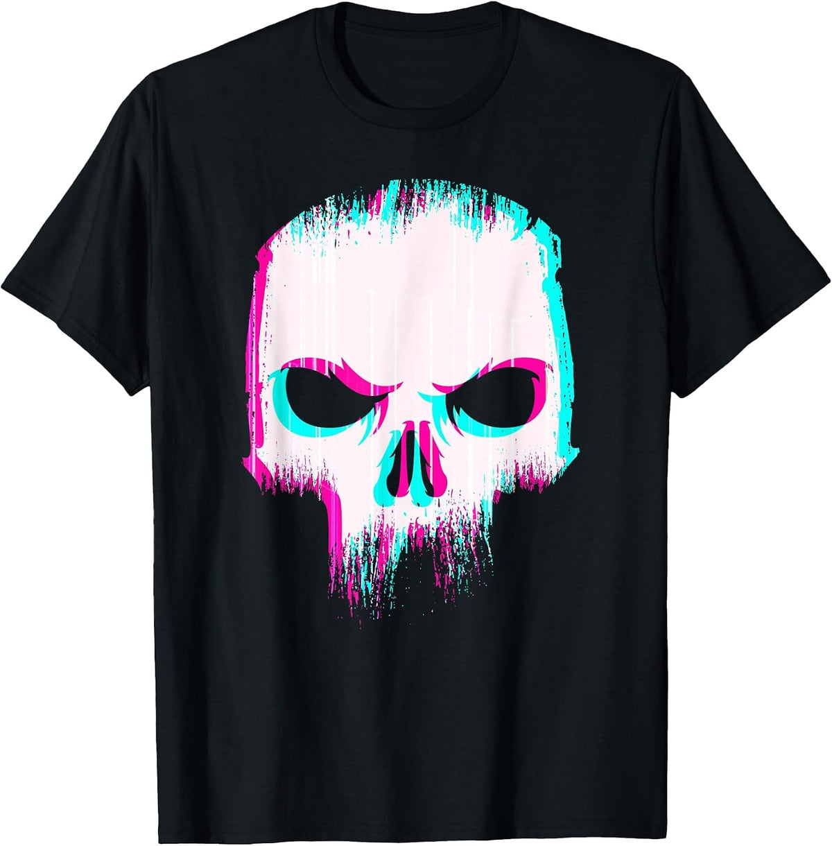 Aesthetic Skull Glitch - Minimal Pastel Goth Soft Grunge T-Shirt - Black