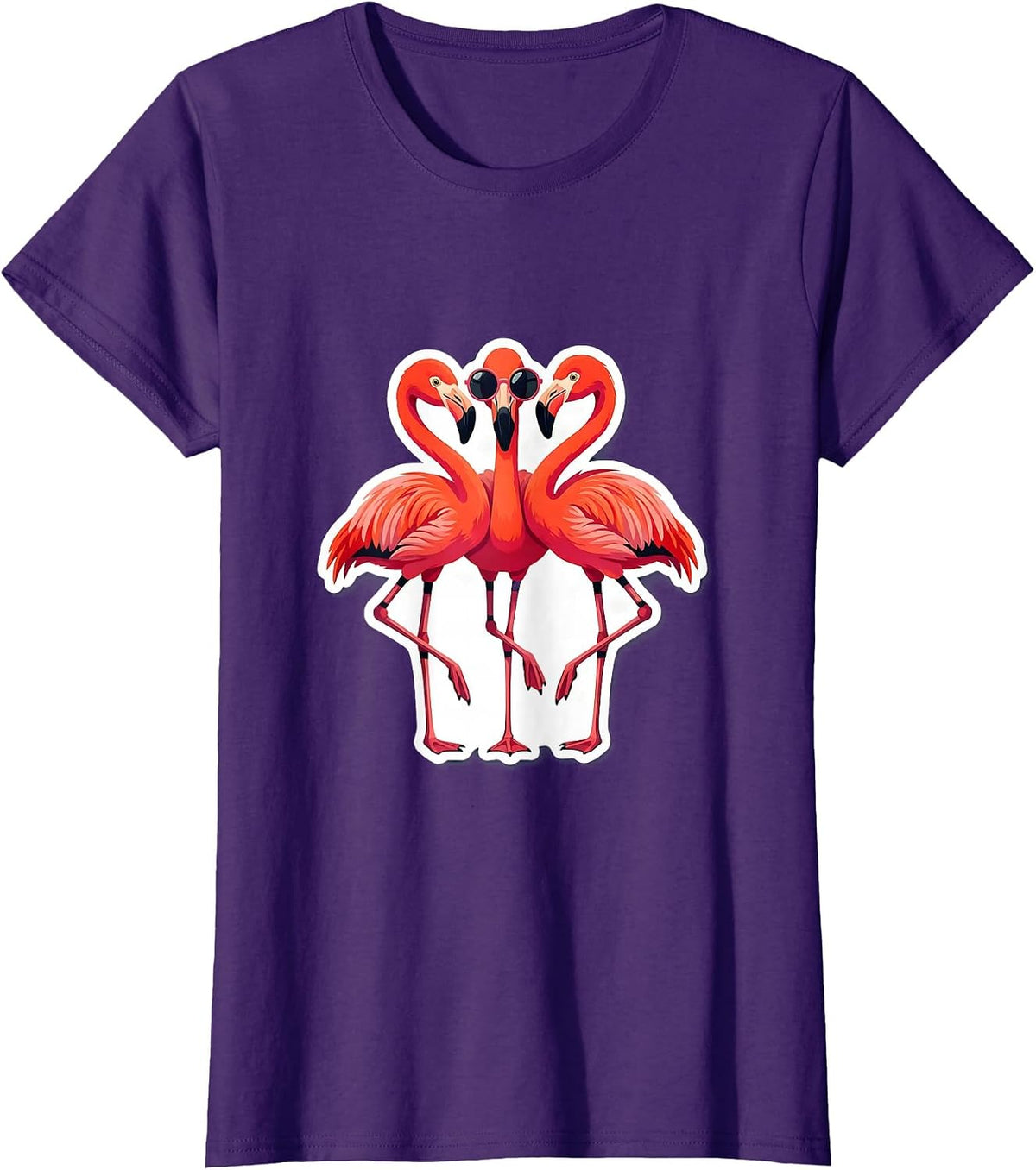 Women's Synchronized Flamingo Sticker-Style Novelty Humor T-Shirt - Purple