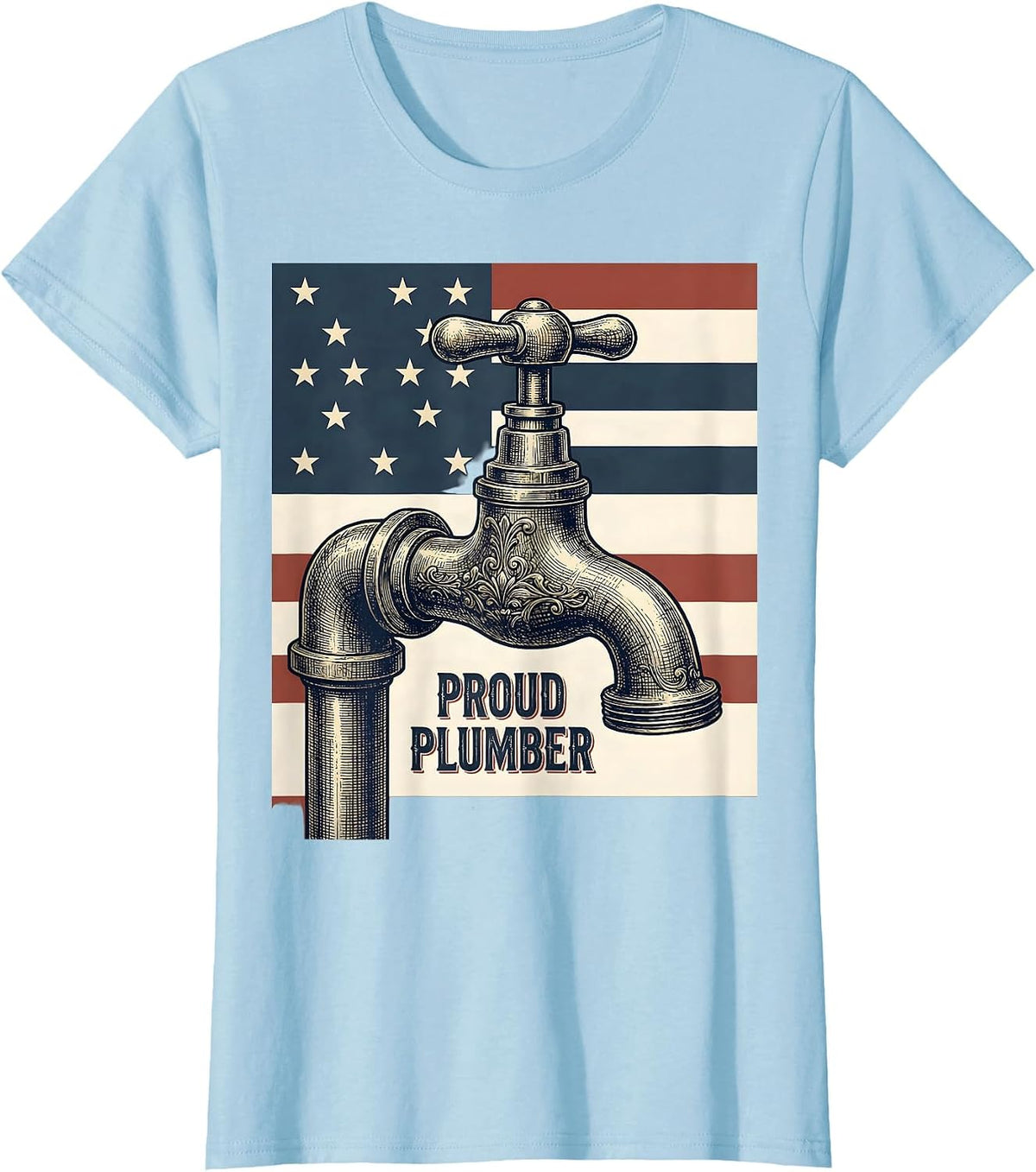 Proud Plumber Vintage American Flag Occupation Pride T-Shirt - Baby Blue