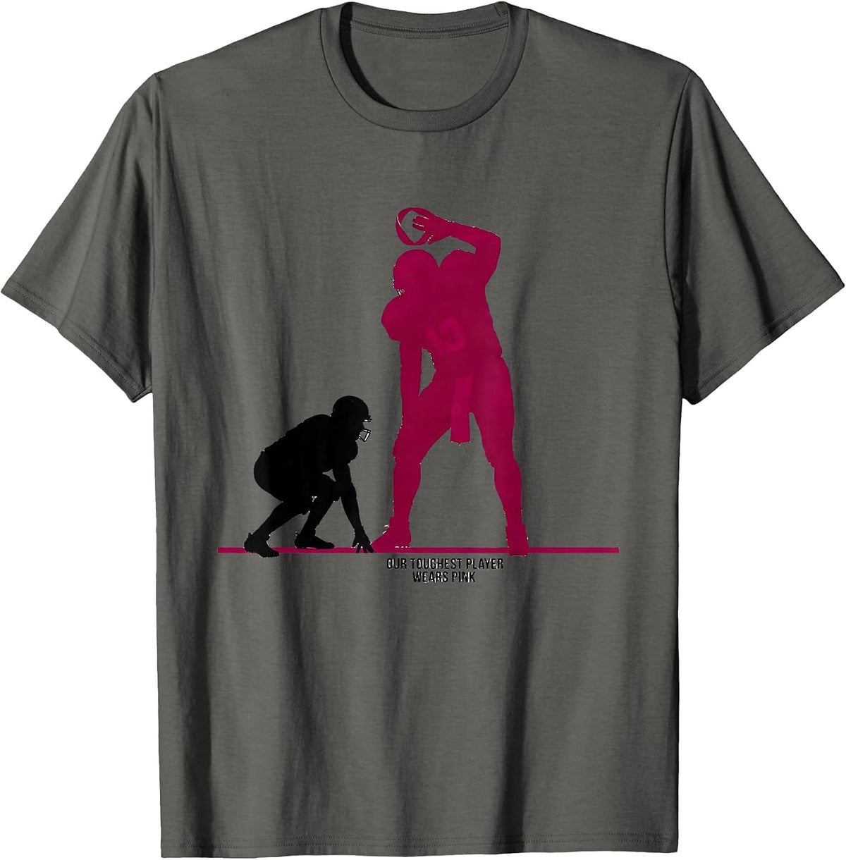 Our Toughest Player Wears Pink Football Breast Cancer T-Shirt - Asphalt Grey