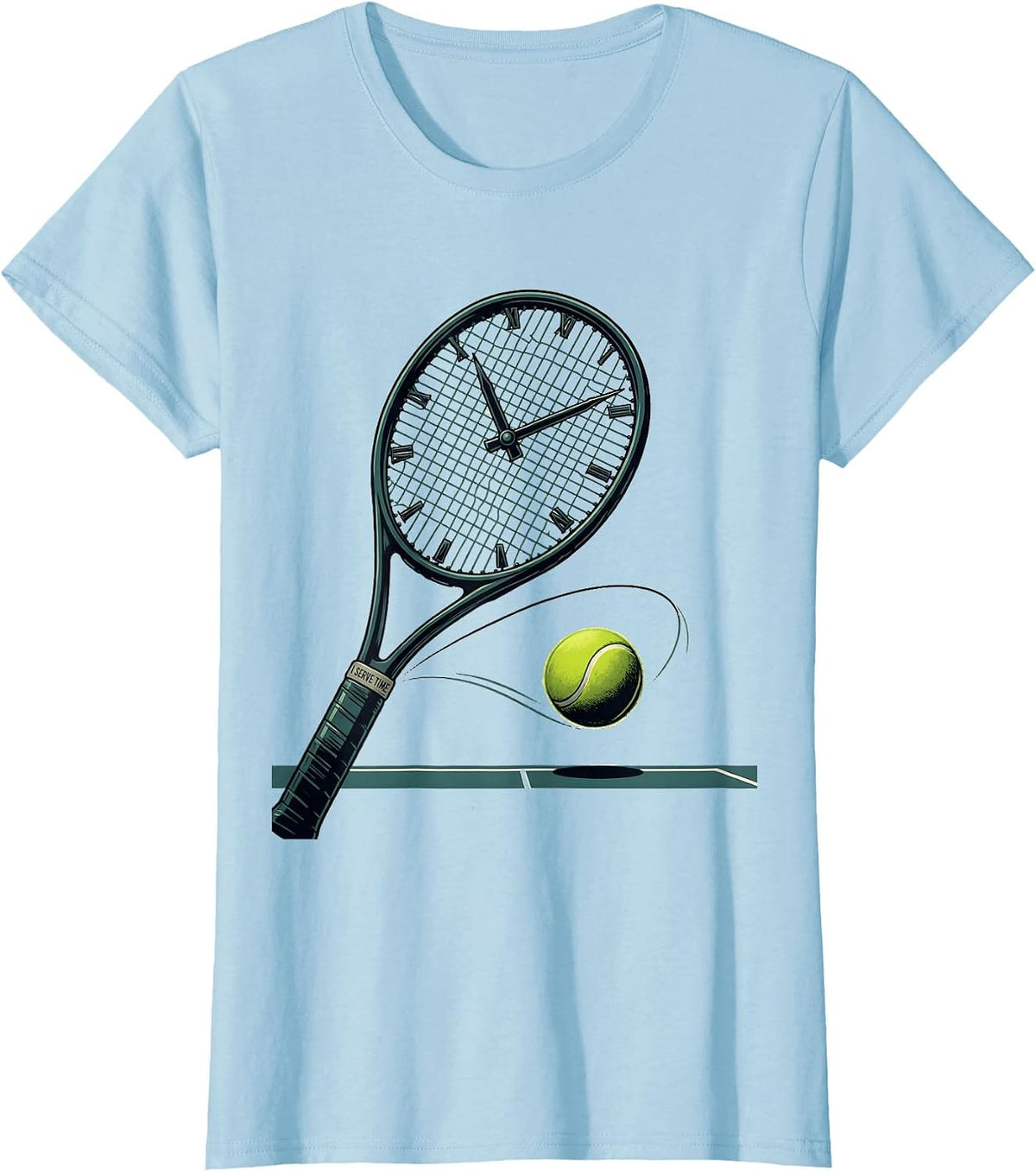 I Serve Time Editorial Conceptual Tennis Player Gift T-Shirt - Baby Blue
