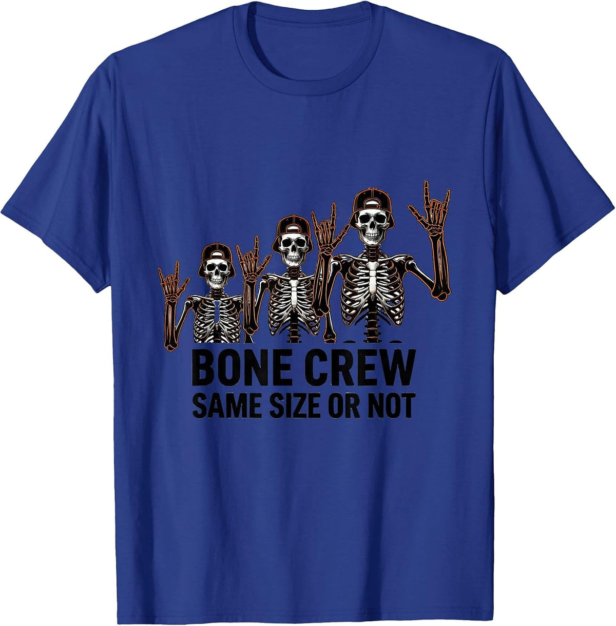 Men's Bone Crew Same Size Or Not Line Art Punk Rock Skeleton T-Shirt - Royal Blue