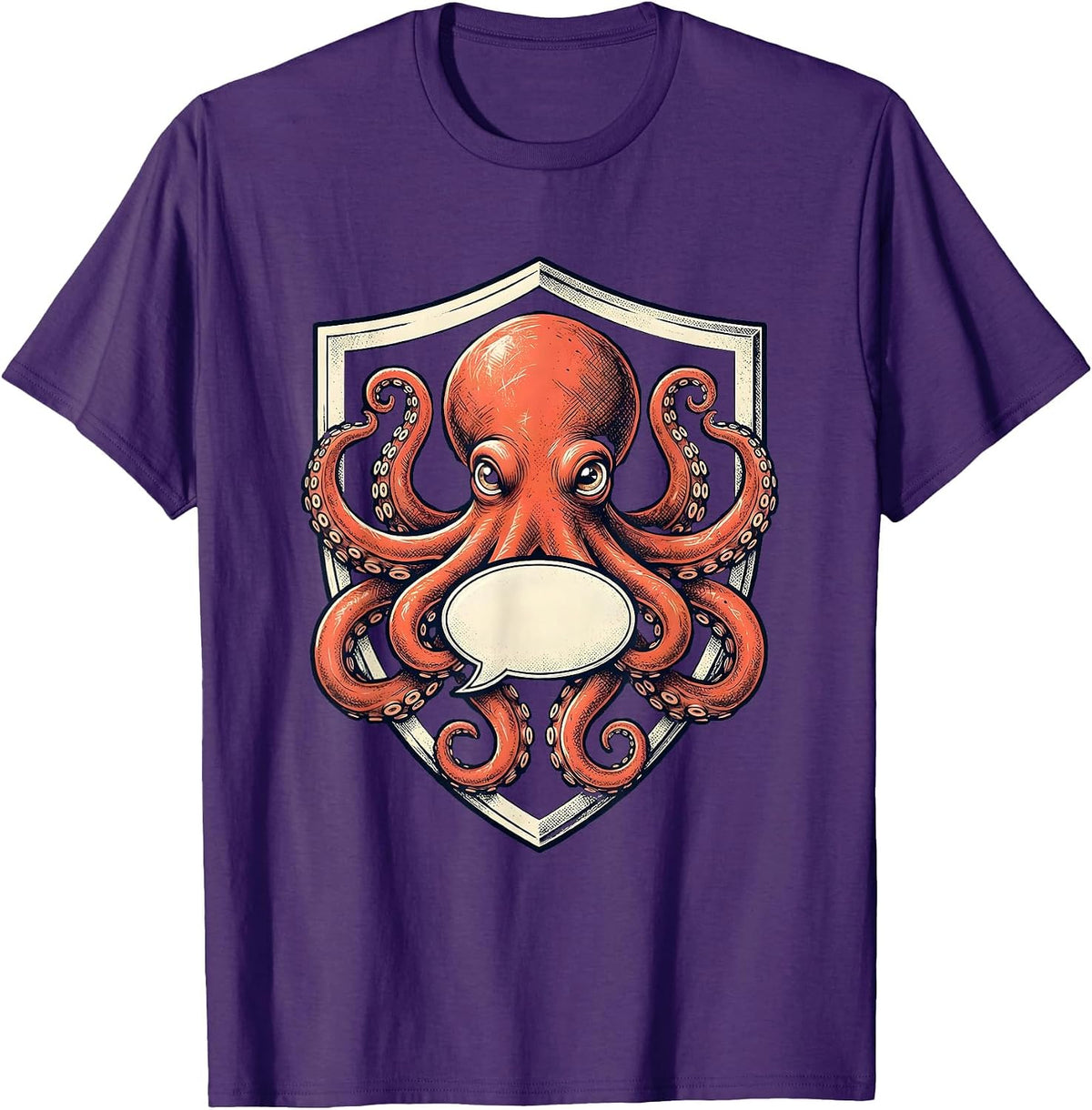 Men's Heraldic Octopus Emblem Marine Biology Enthusiast T-Shirt - Purple