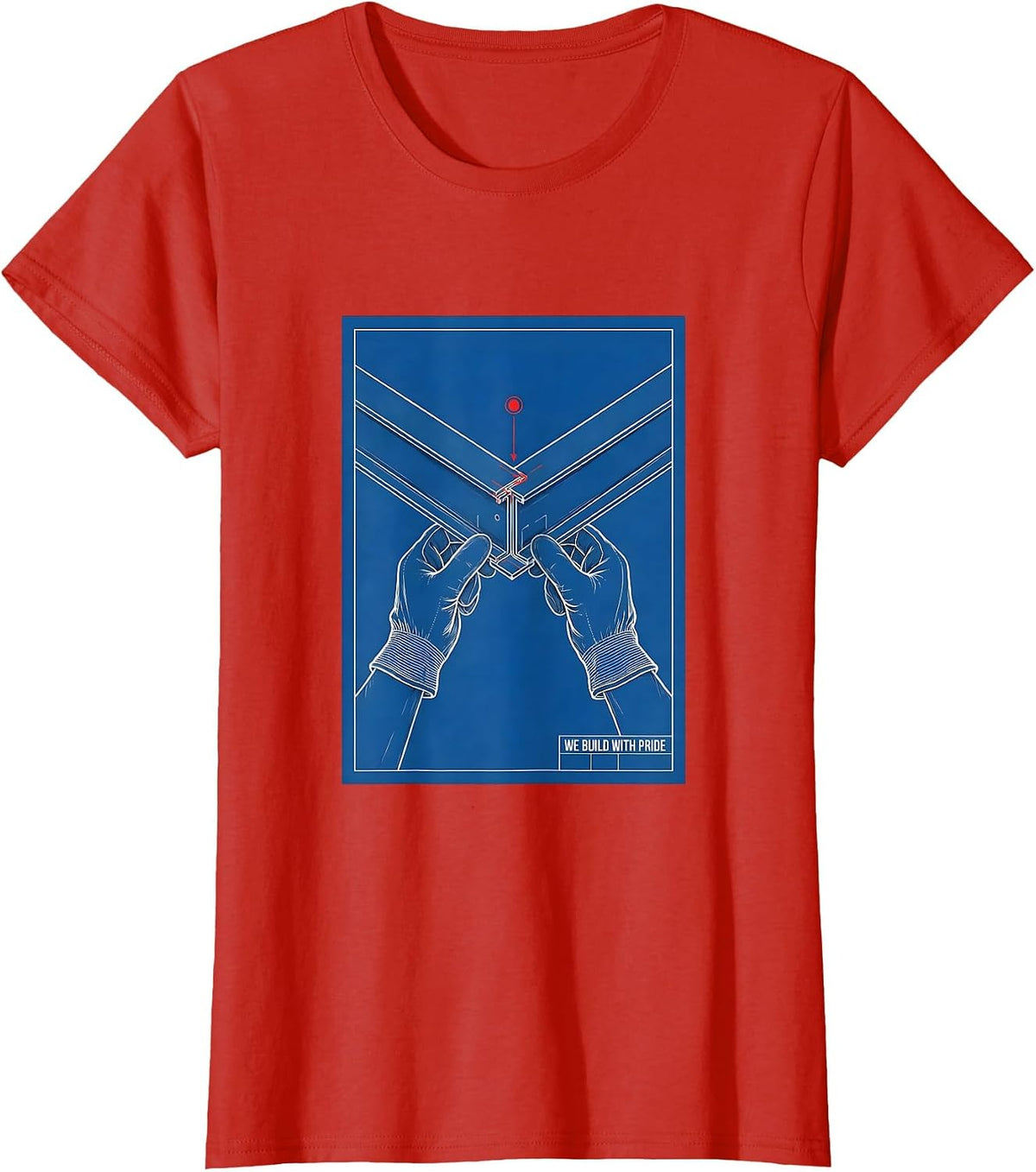 We Build With Pride Technical Blueprint Labor Day Union T-Shirt - Red