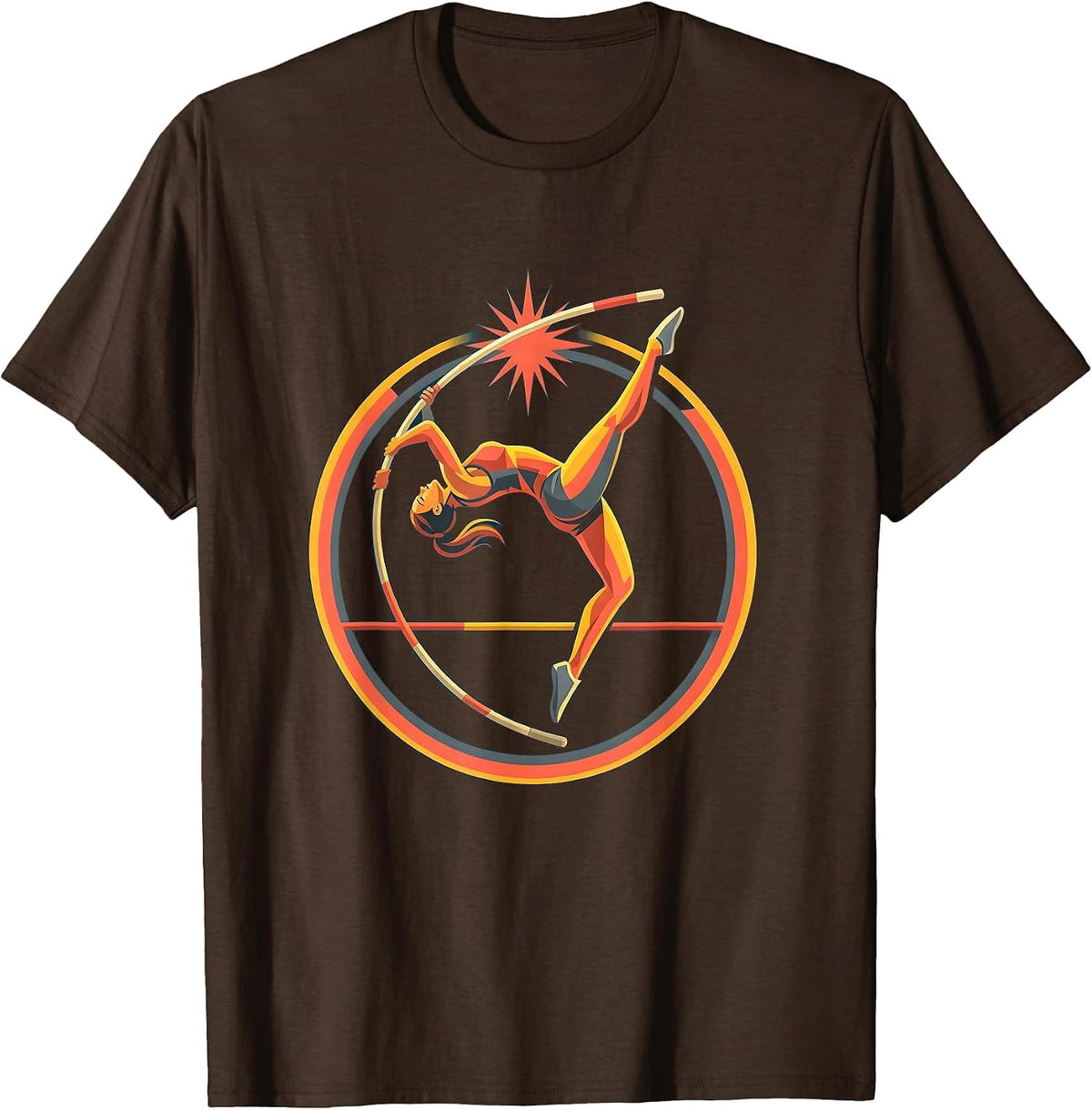 Pole Vaulter Clearing Bar Graphic Tee T-Shirt - Brown