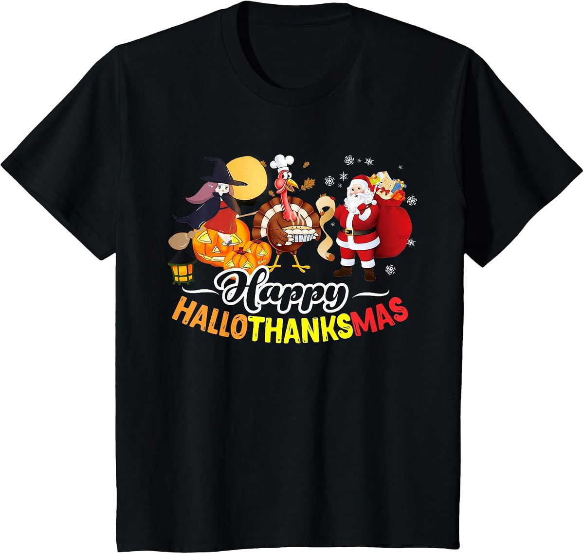 Hallo Thanks Mas Shirt Halloween Turkey Thanksgiving Xmas T-Shirt - Black
