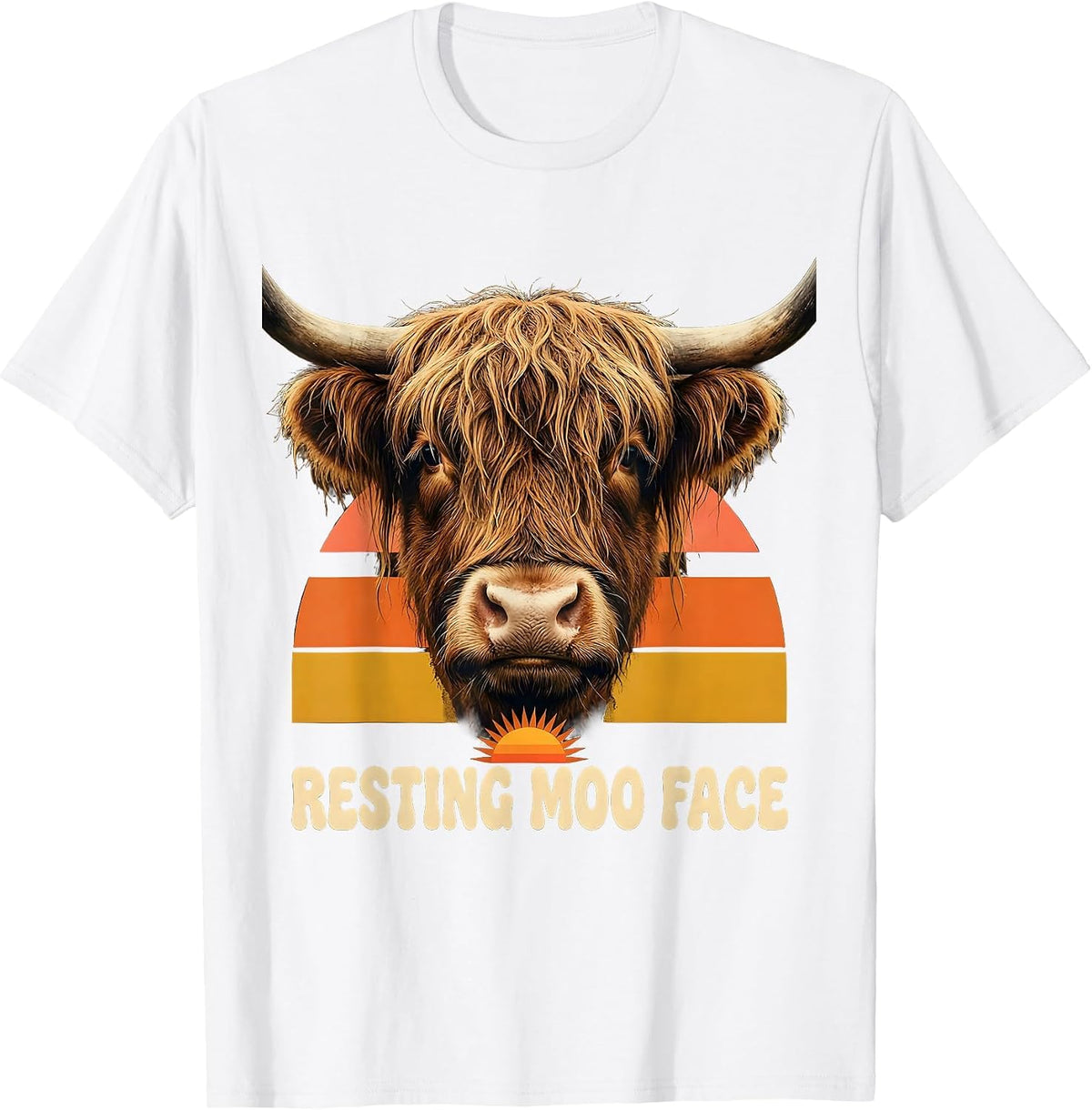 Men's Resting Moo Face Retro 70s Funny Highland Cow Farm Animal T-Shirt - White