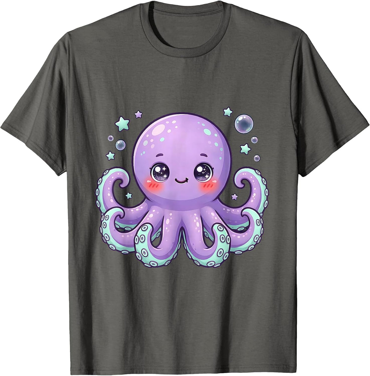 Glowing Octopus Deep Dark Ocean Illustration T-Shirt - Asphalt Grey