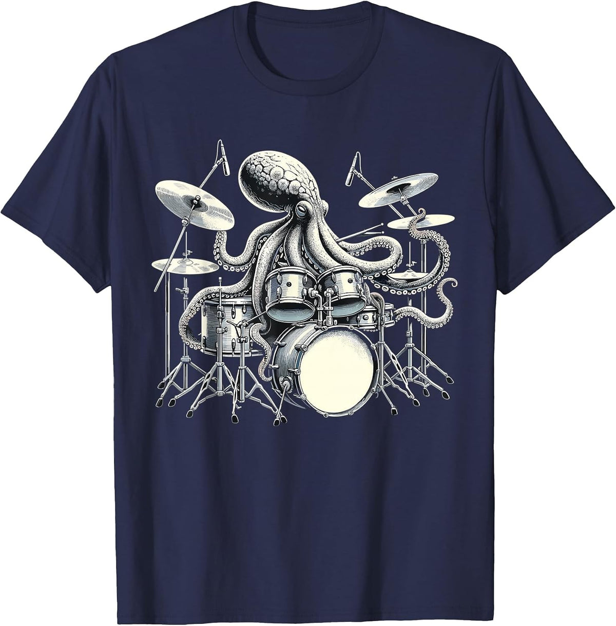 Octopus Playing Drums Drummer T-Shirt - Navy Blue