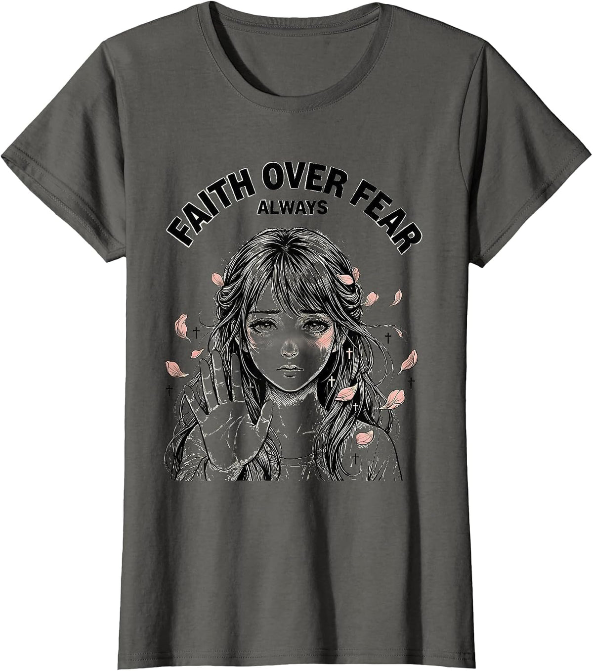 Women's Not Today Satan Faith Over Fear Always Design T-Shirt - Asphalt Grey