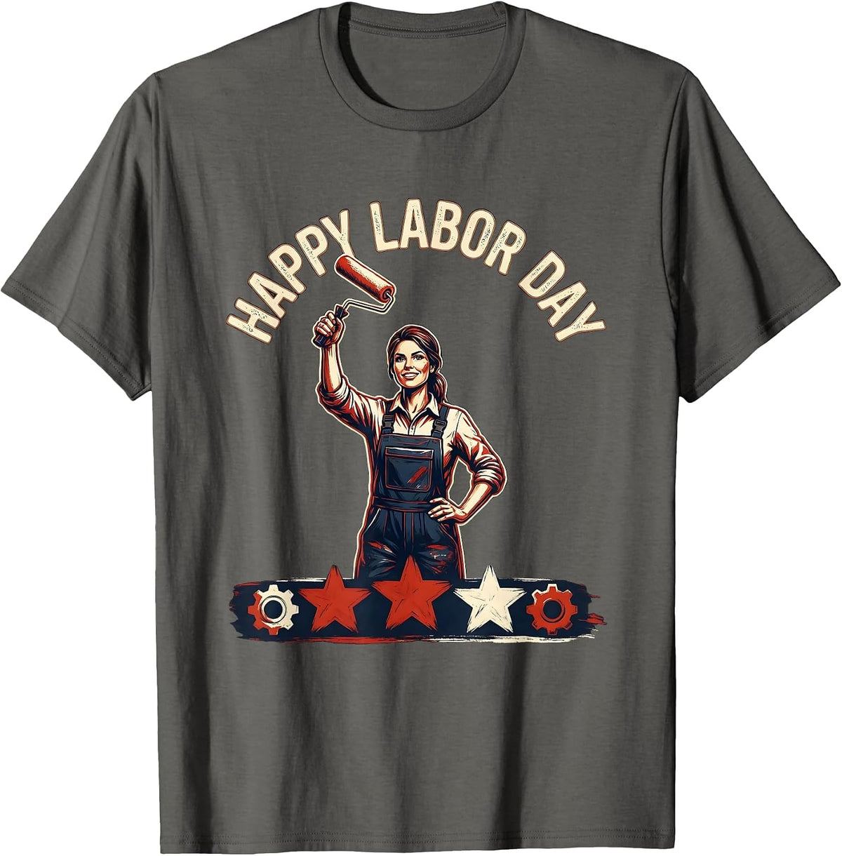 Men's Happy Labor Day Patriotic Woman Emblem Labor Day Weekend T-Shirt - Asphalt Grey