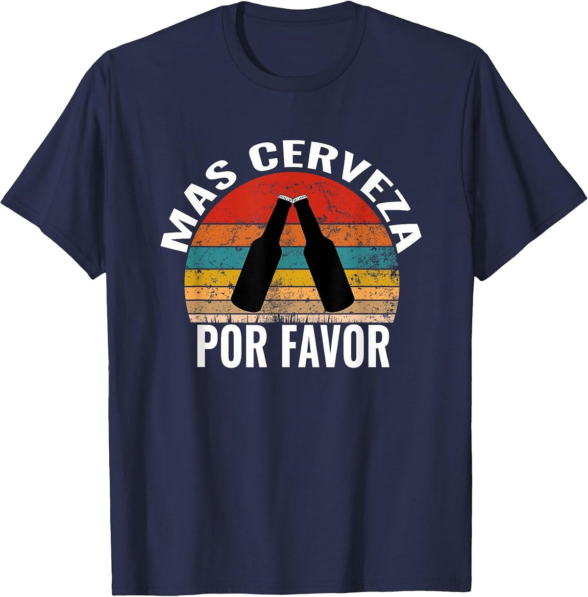 Mas Cerveza Por Favor Funny Vintage Spanish Beer Lover T-Shirt - Navy Blue