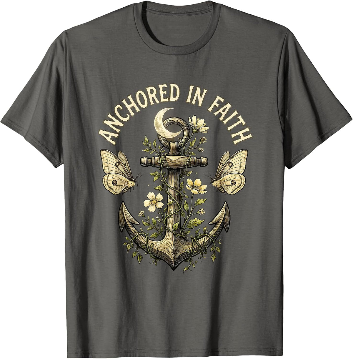 Men's Anchored in Faith Faith Over Fear Design T-Shirt - Asphalt Grey