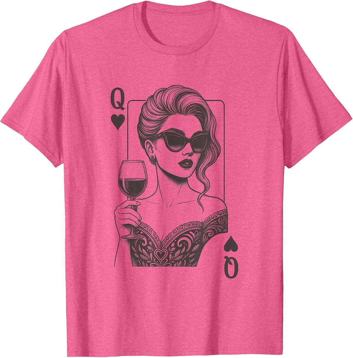 Queen of Hearts Playing Card Deck Women Vintage T-Shirt - Pink Heather