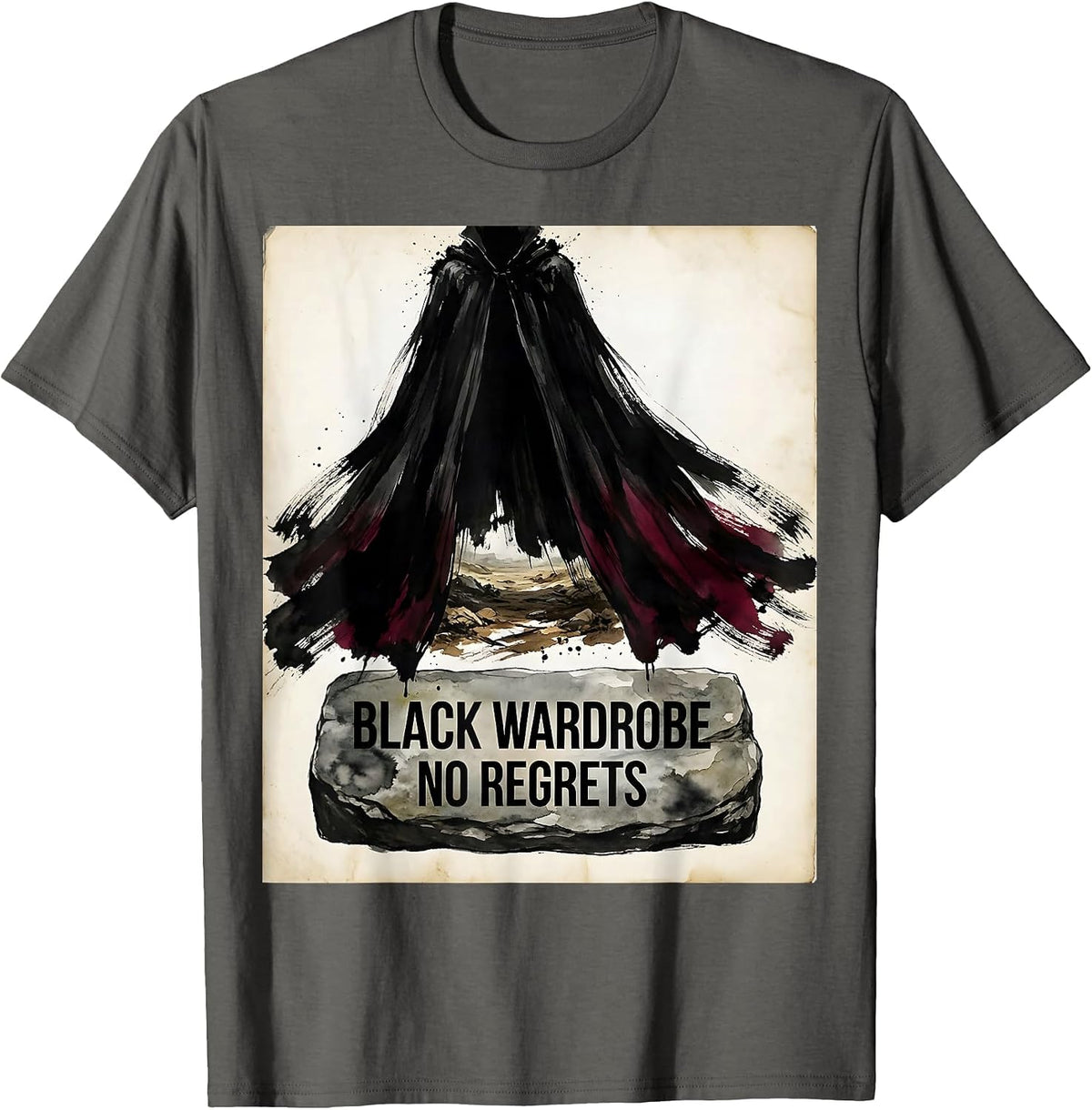 Black Wardrobe No Regrets Gothic Dark Aesthetic T-Shirt - Asphalt Grey