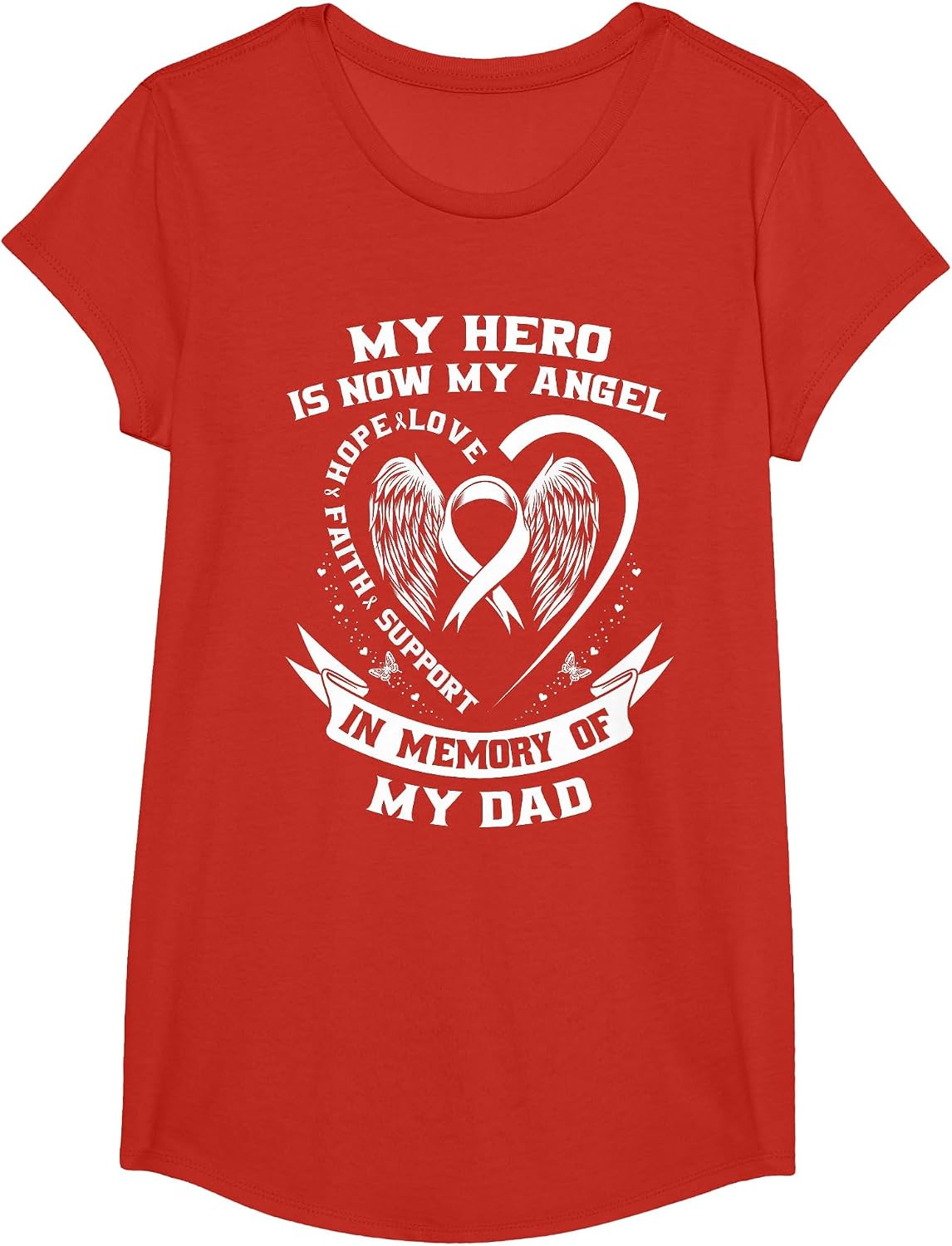 Lung Cancer Awareness Shirts Dad My Hero is Now My Angel T-Shirt - Girls Red