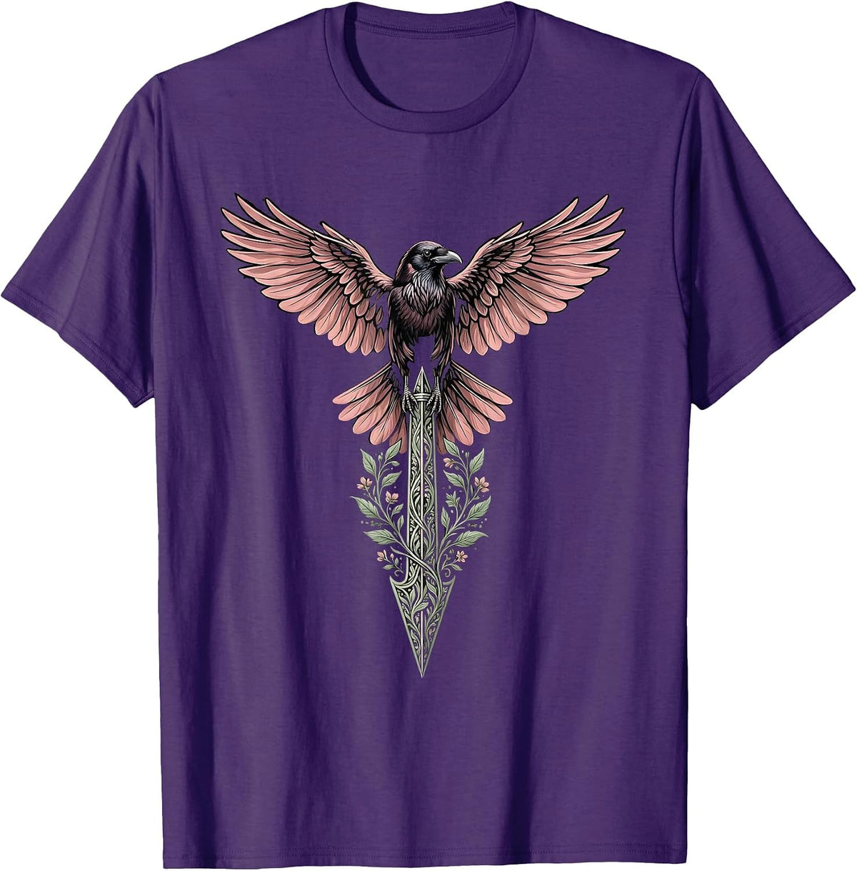 Men's Crow Perched on Compass Needle Illustration T-Shirt - Purple