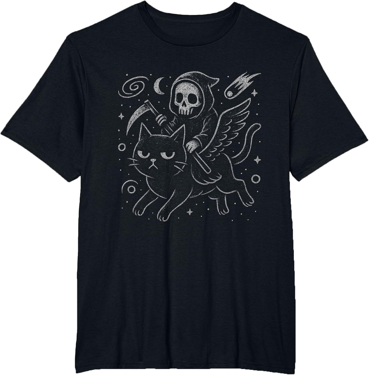 Grim Reaper Cat Space Kitty Funny Goth Grunge Alt Aesthetic T-Shirt - Black