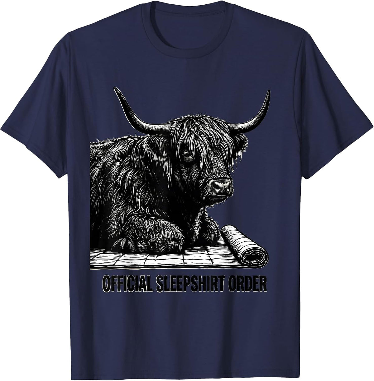 Official Sleepshirt Order Cozy Highland Cow Silhouette T-Shirt - Navy Blue