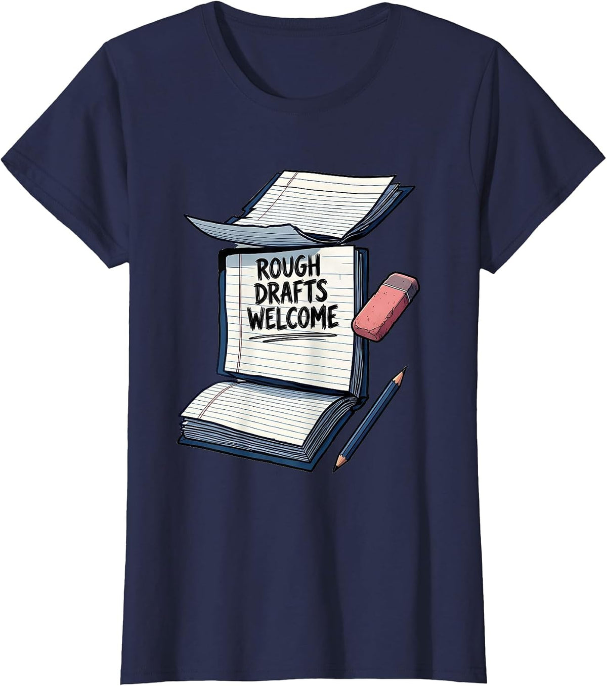 Women's Rough Drafts Welcome Growth Mindset Teacher Classroom T-Shirt - Navy Blue